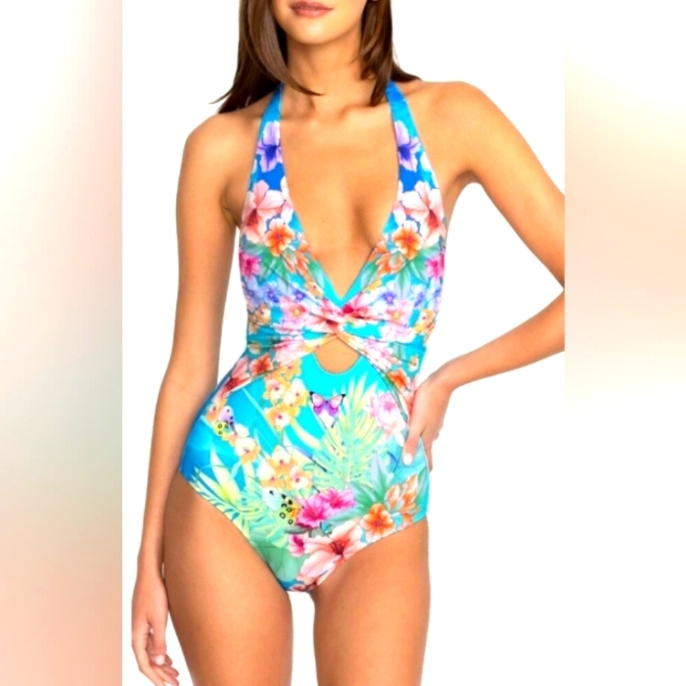 Johnny Was Tie Dye Twist  Keyhole Tie Back One Piece